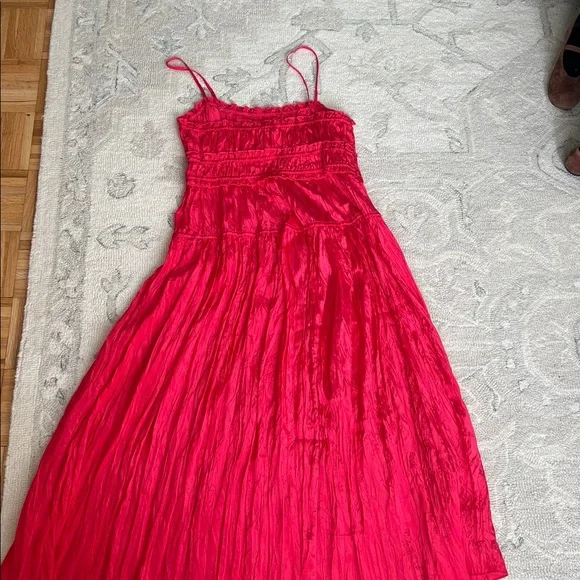 J. Crew Crinkled ruffle-trim dress Strawberry Pink Size L - Picture 9 of 9